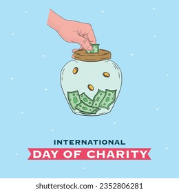 Charity is such a kind thing. Donate single coin in this International Day of Charity on 5 September. Vector illustration.