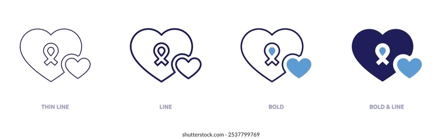 Charity support icon in 4 different styles. Thin Line, Line, Bold, and Bold Line. Duotone style. Editable stroke.