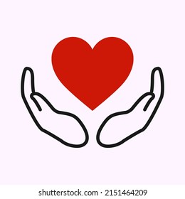 Charity symbol with hands supporting heart. Charity illustration design vector template.