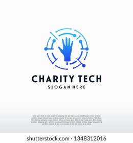 Charity Tech logo, Hand and tech  logo template