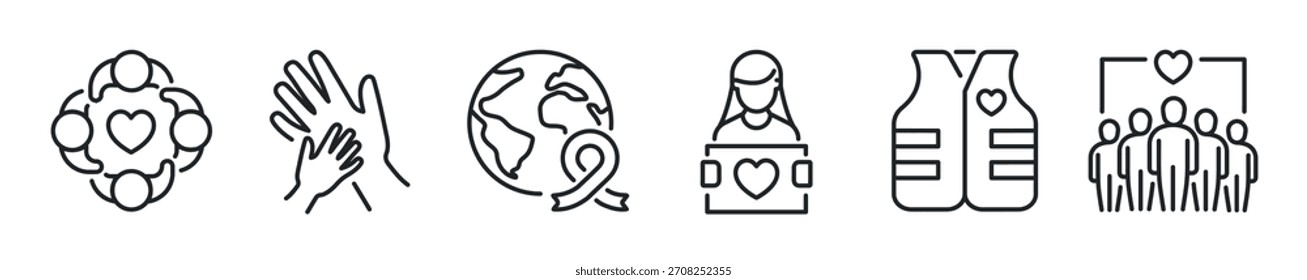 Charity thin line icon set. Web minimal icons
