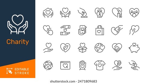 Charity thin line icons. Editable stroke. Pixel perfect.