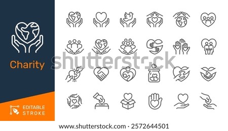 Charity thin line icons. Editable stroke. Pixel perfect.