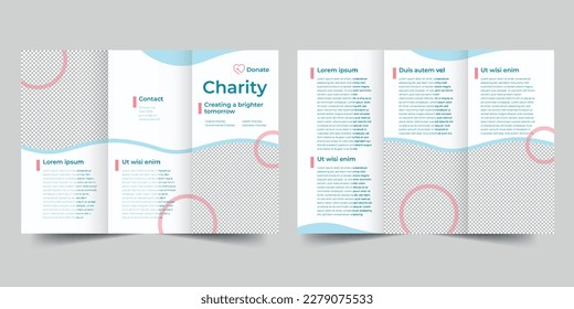 Charity trifold brochure template. A clean, modern, and high-quality design tri fold brochure vector design. Editable and customize template brochure