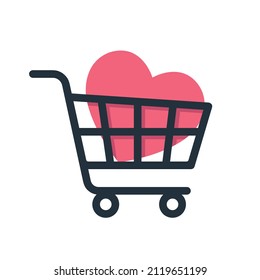 charity trolley, cart with a heart or can't buy me love vector illustration 