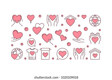 Charity vector creative horizontal banner or illustration on white background