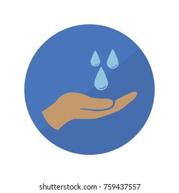 Charity vector icon hands and water on blue background