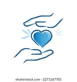 Charity vector icon, Helping hands, hands and heart icon, hand holding heart illustration