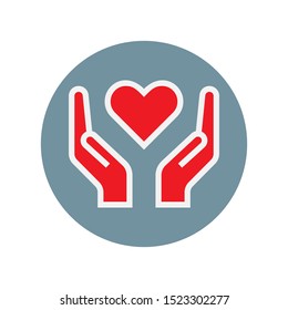Charity vector icon. Style is flat rounded symbol, bright colors, rounded angles, gray background