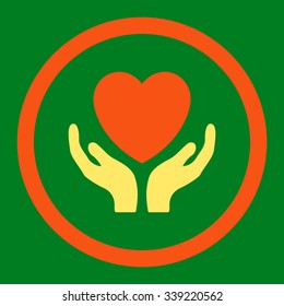 Charity vector icon. Style is flat rounded symbol, bright colors, rounded angles, green background.