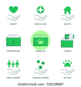Charity vector icons set