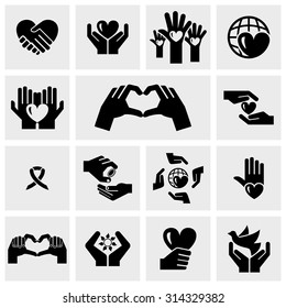 Charity vector icons set on gray 