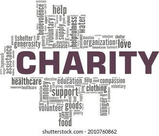 Charity vector illustration word cloud isolated on a white background.