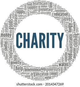 Charity vector illustration word cloud isolated on a white background.