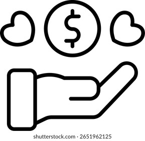 Diseño de icono de línea de Vector de caridad