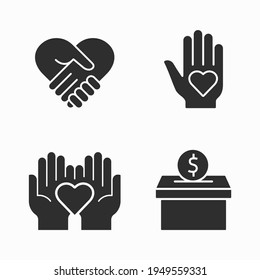 Charity and volunteer icons set. Vector illustration for graphic and web design.