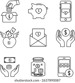 Charity -volunteer thin line vector icon set