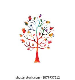 Charity and volunteerism, care and love, social awareness, donations and helping concepts vector illustration design, Colorful isolated tree with hands