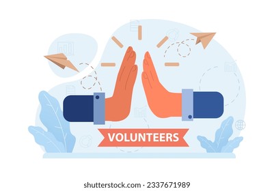 Charity. Volunteers community take care of people in need. Idea of care and humanity. Humanitarian aid and donations for poor people support. Flat vector illustration