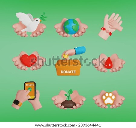 Charity Volunteers Set 3D Vector Realistic icons