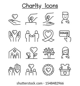 Charity, volunteer,sympathy an helping icon set in thin line style