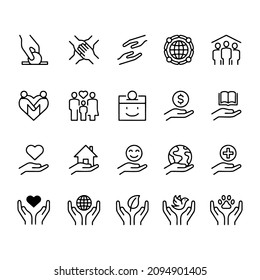 Charity, volunteer,sympathy an helping icon set in thin line style