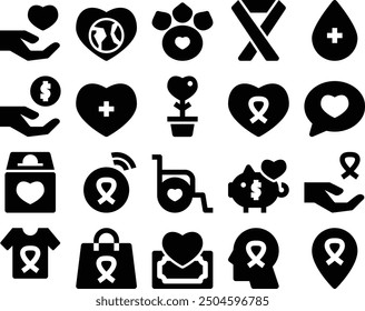 Charity and Wellness Black Solid Icon