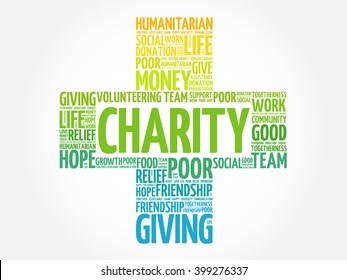 Charity word cloud collage, cross concept