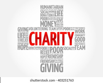 Charity word cloud collage, cross concept
