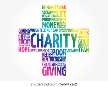 Charity word cloud collage, cross concept background