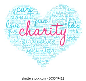 Charity word cloud on a white background.  