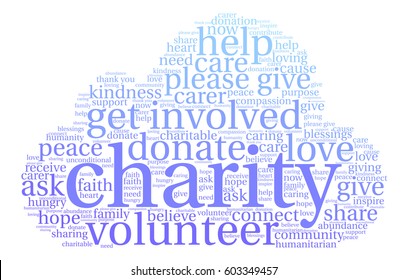 Charity word cloud on a white background.  