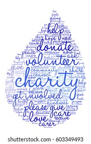 Charity word cloud on a white background.  