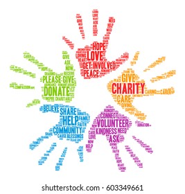 Charity word cloud on a white background.  