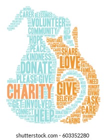 Charity word cloud on a white background.  