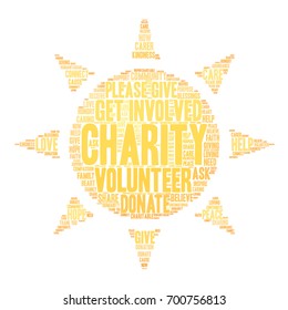 Charity word cloud on a white background. 