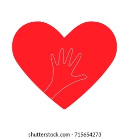 Charity work heart symbol or giving helping hand or philanthropy illustration. Could be also used as church logo or donation icon.