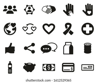 Charity Or Charity Work Icons Black & White Set Big