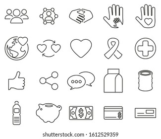 Charity Or Charity Work Icons Thin Line Set Big