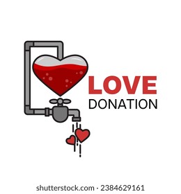 Charity-themed logo and poster. The logo of the liquid of love flowing from a faucet. An illustrative symbol of care and love for others