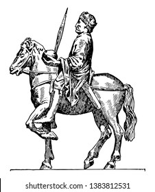Charlemagne on horseback, 742-814, he was holy Roman emperor, king of the Franks, king of the Lombard and emperor of the Romans, vintage line drawing or engraving illustration