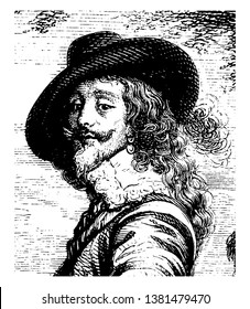 Carlos I asistió al Marqués de Hamilton, 1600-1649, fue rey de los tres reinos de Inglaterra, Escocia e Irlanda de 1625 a 1649, dibujo o ilustración de esgrima vintage