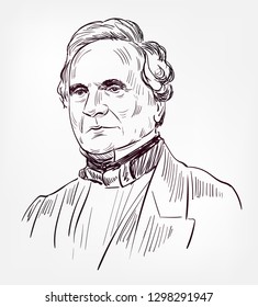 Charles Babbage Vector Sketch Illustration Portrait