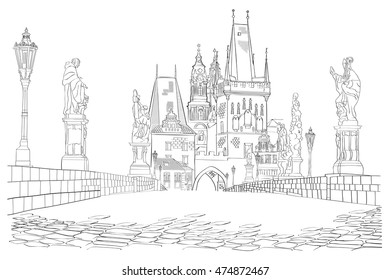 Charles Bridge. Czech Republic. Vector illustration.