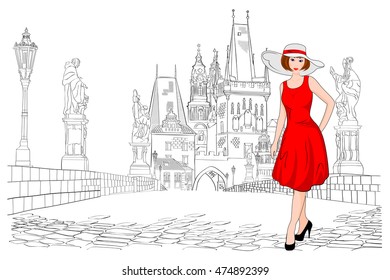 Charles Bridge. Czech Republic. Vector illustration.