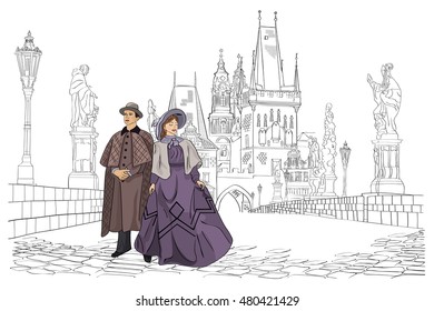 Charles Bridge. Czech Republic. Vector illustration.