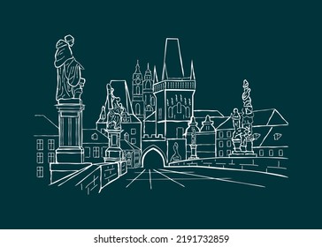 Charles bridge hand drawn, Czech Republic