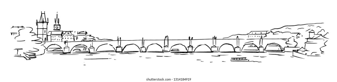 Charles Bridge. hand drawn vector illustration