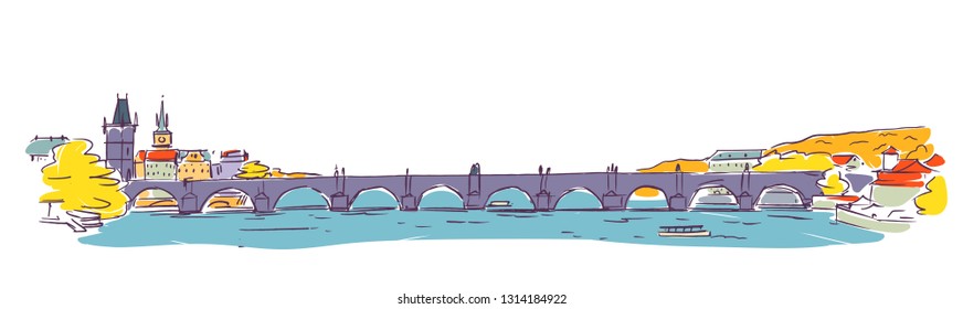 Charles Bridge. hand drawn vector illustration