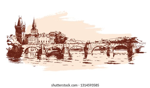 Charles Bridge. hand drawn vector illustration